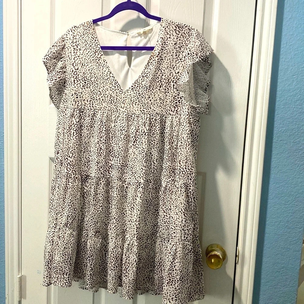 Entro Babydoll Dress with Flutter Sleeves and Cheetah Pattern - Size Large